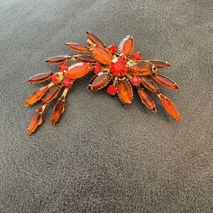 Vintage Signed Judy Lee Orange Flower Brooch